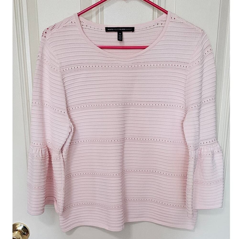 White House Black Market Pointelle Ruffle Short Sleeve Sweater Ballerina Pink-M
